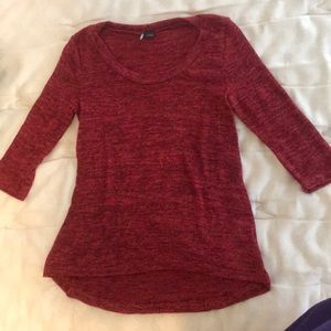 red sweater, 3/4 sleeve length
